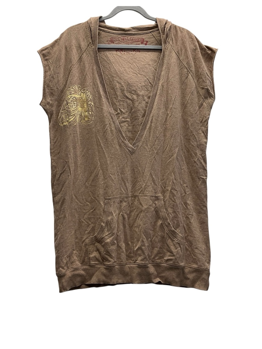 Y2K Gap Hooded Shirt Deep neckline 100%Cotton Size XL Tan 00s Streetwear